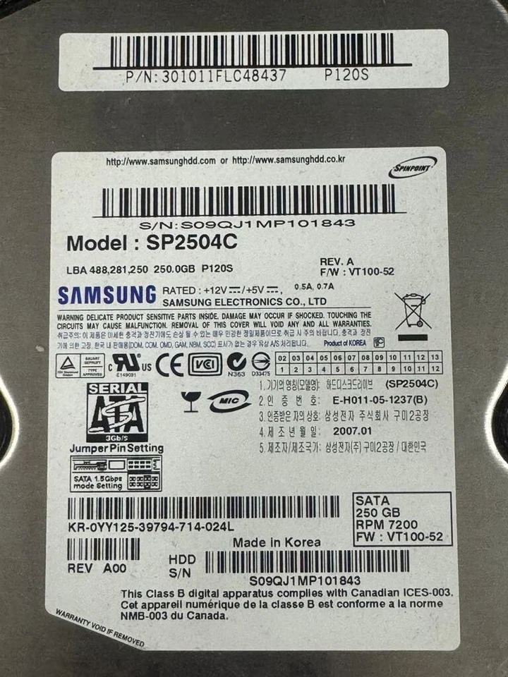 Samsung SP2504C 250GB 7,2K RPM 8MB Cache 3Gbps Spinpoint P120S SATA 2.5" HDD - Image 2 of 4
