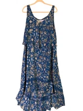 Boutique Women Plus size 0X Maxi Dress Sleeveless Hi Lo Hemline Paisley Bohemian