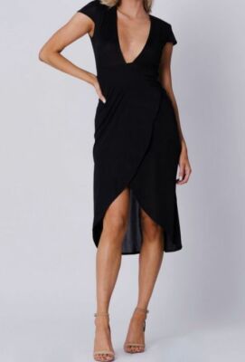 Lux LA Women's Black Short Sleeve V-Neck Front Wrap Midi Dress Size Medium | eBay Lux LA Women's Black Short Sleeve V-Neck Front Wrap Midi Dress Size Medium | eBay