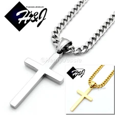 18-36"Stainless Steel 5mm Silver/Gold Plated Cuban Curb Chain Cross Pendant*P