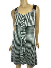 Tiana B. Sleeveless Dress Size L Racerback Gray Stripes Ruffle Down Front