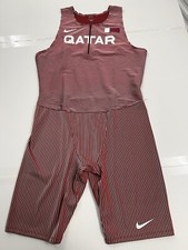 NIKE Pro Elite Qatar Speedsuit Men Red White Racing Running Made In USA SZ 2XL