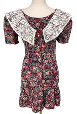 VTG oli ola girls size 14 prairie peasant dress flowers cotton zip neck lace USA