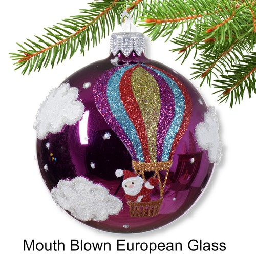Mongolfiera Vetro Soffiato Ornamenti Palline Europee Set di 3 Blu, Rosso, Viola - Foto 2 di 5