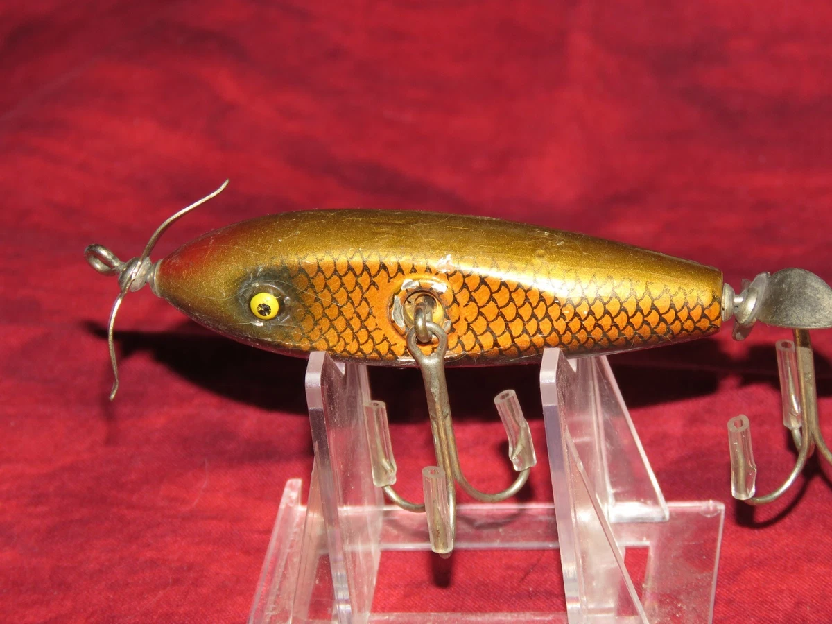 Leurre de pêche vintage Paw Paw en bois blessé méné topwater