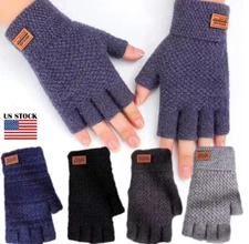 Winter Alpaca Wool Fingerless Gloves Thermal Knitted Half Finger Mitten Gift USA