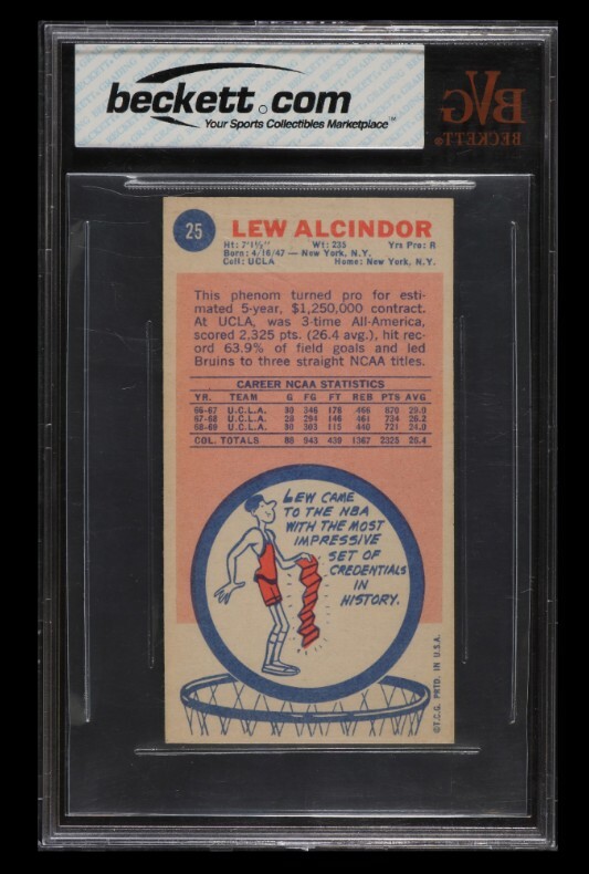 1969-70 Topps Lew Alcindor Kareem Abdul-Jabbar Rookie #25 BVG 6.5 RC Basketball. view 2