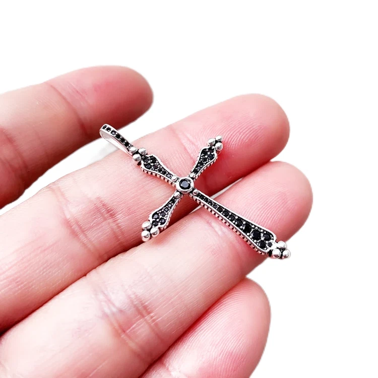 Colgante Cruz Plata Esterlina 925 Negro Realeza Antiguo Vintage 1.5 Pulgadas Regalo Foto 3 de 4