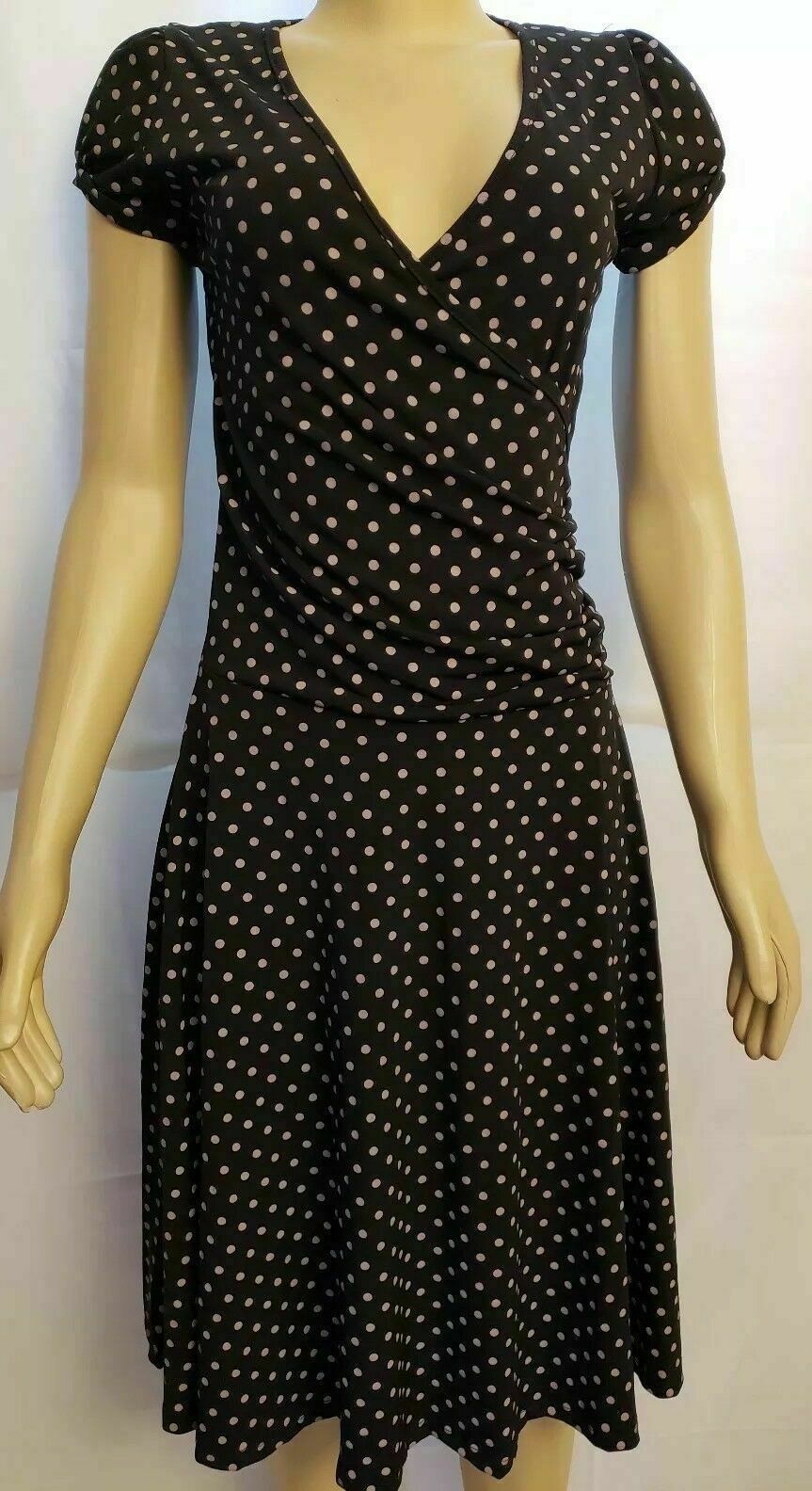 Vestido Sylvie & Mado Manga Corta Retro Lunares Negro Beige Para Mujer Talla M