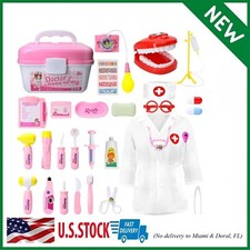Toy Medical Kit for Kids 38 Pieces Doctor Dentist Pretend Play Set Case Pink 