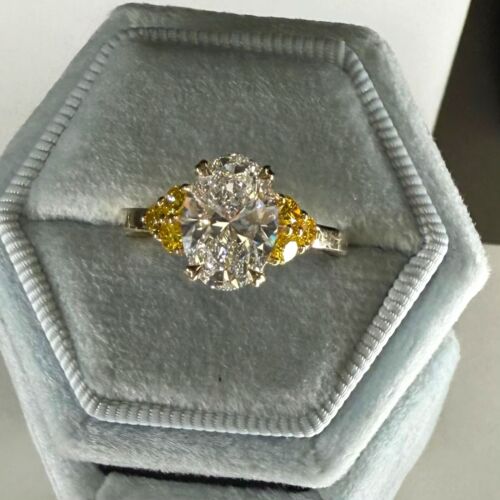 Bague de fiançailles IGI 2,50 CT ovale taille brillant diamant cultivé en laboratoire or jaune 14 carats - Photo 8 sur 13