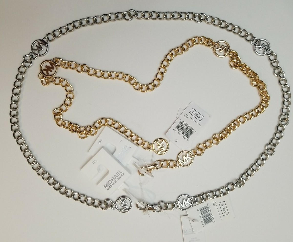 Michael Kors Chain Belts Silver or Gold MK Logo Stainless 