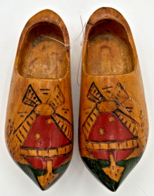 Vintage Decorative Wooden Clogs Hand Carved & Painted Windmill SKU U220
