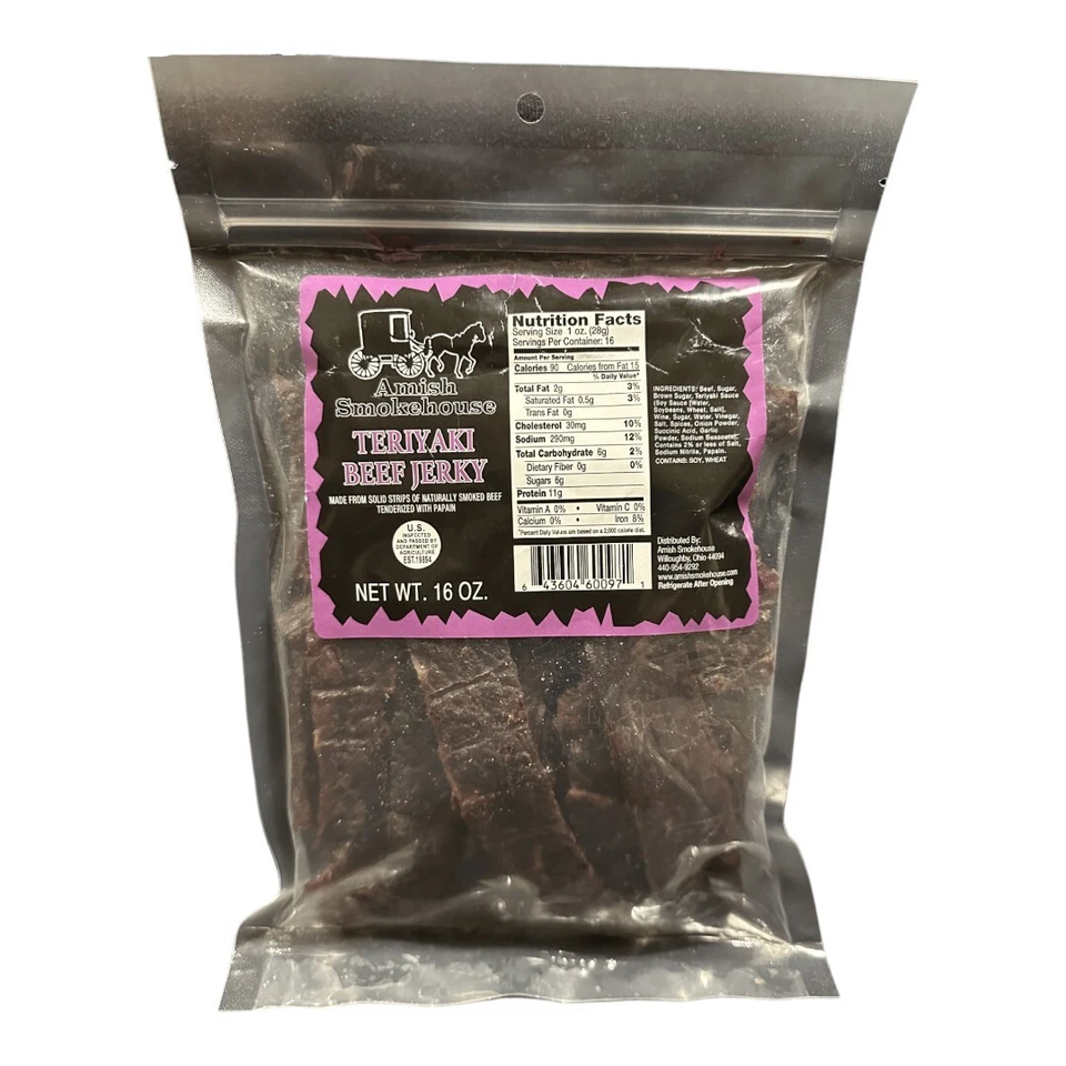 Amish Smokehouse Beef Jerky, 16oz Bulk Bag, Teriyaki