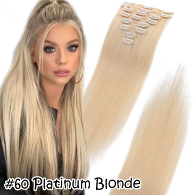 Clip in Real Human Hair Extensions Straight Full Head Thick Remy Hair 16 18 20in