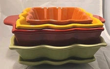 Chantal Talavera Collection -Set Of 5 Bright Green Yellow & Red Baking Dishes