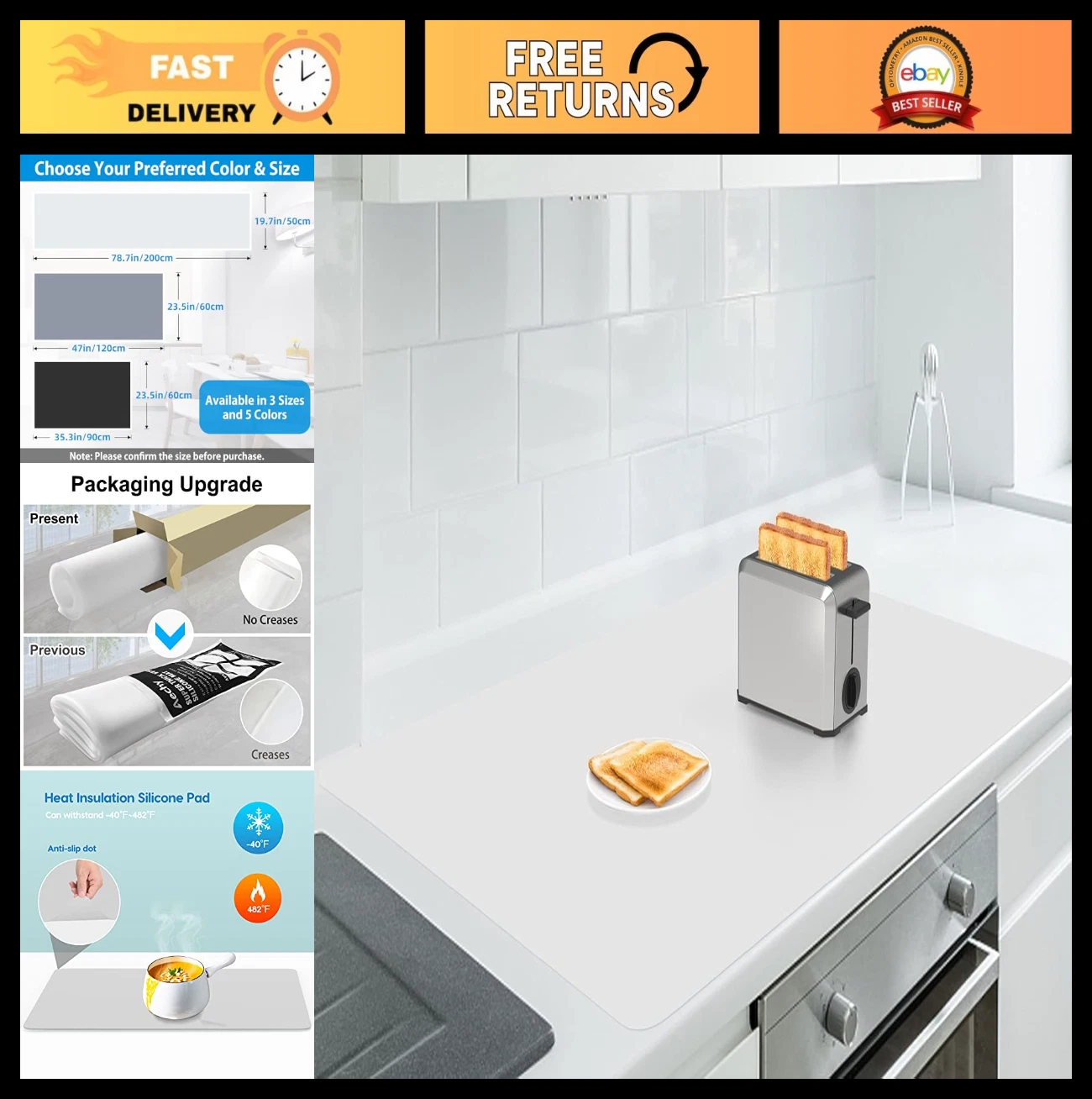 Extra Large Heat Resistant Silicone Mat 35.3"x23.5", Nonslip Kitchen Counter Mat