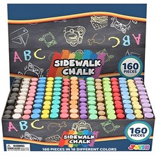 160 PCS Sidewalk Chalks Set 16 Colors Non Toxic Washable Jumbo Chalk for Outdoor