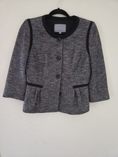 Womens Classiques Entier Wool Blend Black And White Pinstripes Button Blazer S