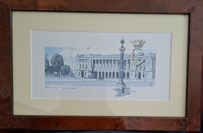 Gerahmter Pariser Druck, Hotel de Crillon Place de la Concorde, Wandbild im französischen Stil