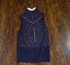 Womens Dress Size Small Burnout Navy Blue Geometric  Midi Whimsigoth Boho Indie