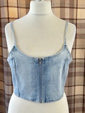 Monkl Women's Denim Crop Top Zip Front Sleeveless Excellent Condition
