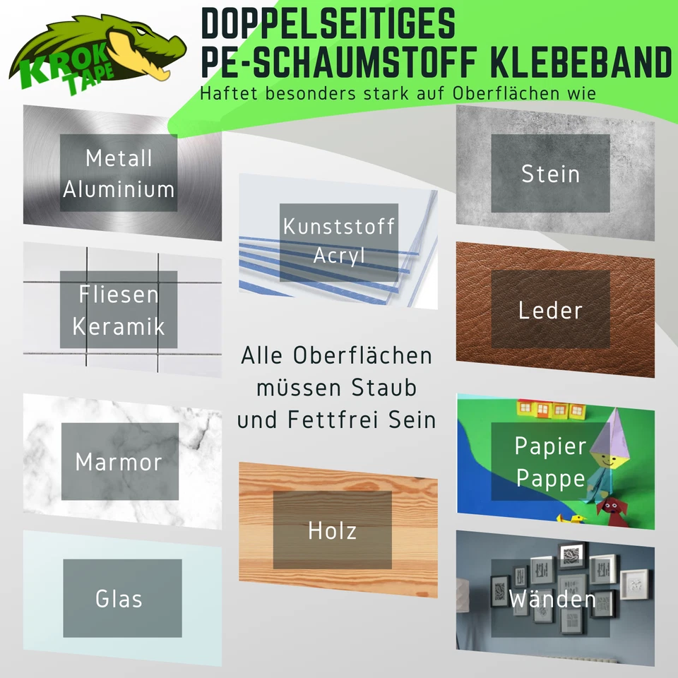 Doppelseitiges Klebeband Extra Stark Spiegel Montageklebeband PE Schaumstoff - Bild 4 von 4