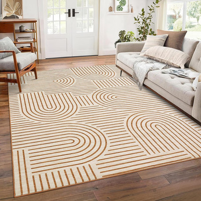 Soft Washable 8x10 Area Rug - Abstract Rainbow Non-Slip Boho Carpet