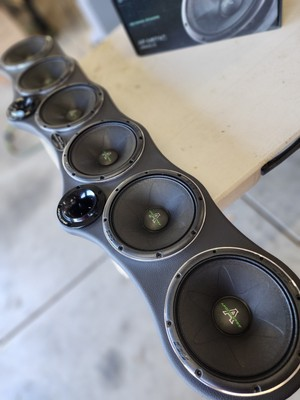 #ad #ad Universal 45quot; Sound Bar Pod for 6 x 6.5quot; Midrange and 2 Tweeters Wood and Fabric $189.00