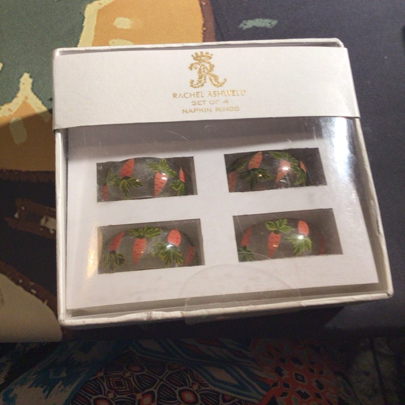 Rachel Ashwell Set Of 4 Hand Painted Glass Carrot Napkin Rings Easter