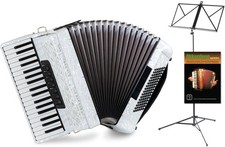 96 Bass Piano Akkordeon Set Schüler Tasten 3-chörig Tasche Weiß Notenständer