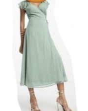Vila Bridesmaid prom wrap maxi long dress flutter Uk 14 Green Milieu New tags!