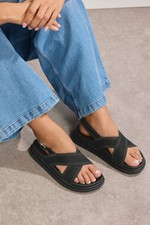 Yours Curve Women's Contrast Stitch Cross Strap Sandals In Extra Wide EEE Fit