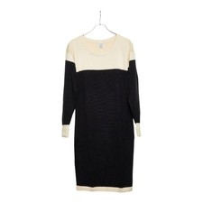Chanel Bicolor Knit Dress Size S Black Ivory Cotton Women Used