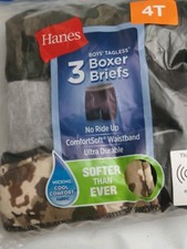 3 pack of Hanes Toddler Boys Tagless Boxer Briefs Wicking Comfort Cotton Size 4T