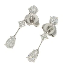 HARRY WINSTON  Three Stone Wire Drop Diamond earring Platinum PT950  Ladies ...