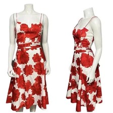 Coldwater Creek White Floral Cotton Spaghetti Strap Belted Fit & Flare Dress 12