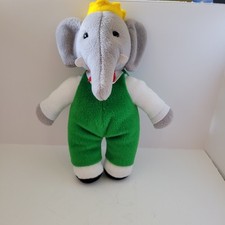 1988 GUND Babar the Elephant Plush Green Suit and Crown 9  Stuffed Animal