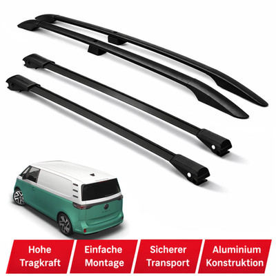 VW ID BUZZ LWB 2025 2026 Dachreling und Querträger Set Schwarz Aluminium 4tlg