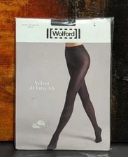 WOLFORD WOMEN'S VELVET DE LUXE 66 TIGHTS IN ANTHRACITE SIZE LARGE - NEW