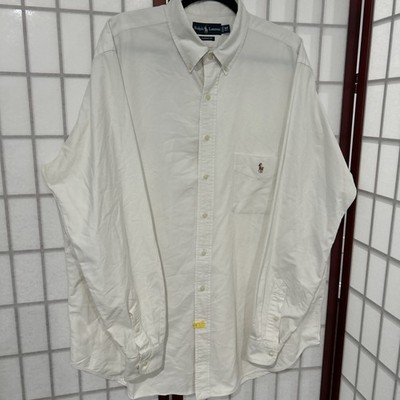 Ralph Lauren Shirt Mens XLT White Cotton Logo Back Box Shirttail Hem Button Down
