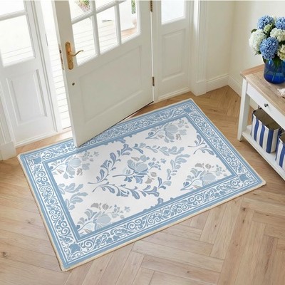 Medium Pile 2x3 Entryway Rug - Soft Underfoot Small Area Rug - Mist Blue Boho...