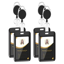 4 Pack Sliding Black ID Badge Holder with Retractable Badge Reel, Heavy Duty ...