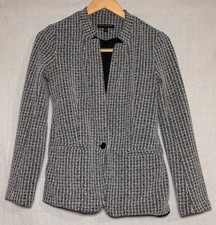Banana Republic Women  s XS Boucle Knit Blazer Gray Black One Button Career