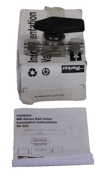 1/4" PARKER 4A-MB4LPFA-SSP-GR STAINLESS STEEL BALL VALVE NEW IN BOX