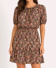 Ann Taylor Floral Tie-Neck Tiered Dress | Puff Sleeve Boho Midi