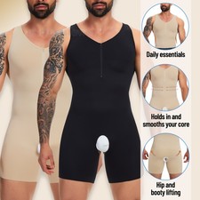 Men Strap Shapewear Tummy Control Full Body Shaper Slimming Bodysuit with Zipper