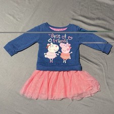 Girls Peppa Pig Dress Size 12 Months Pink Blue Long Sleeve Dress