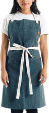 Caldo Linen Kitchen Apron - Mens and Womens Linen Bib Apron - Adjustable with Po