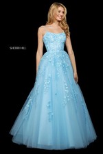 Sherri Hill 53116 Light blue Floral Lace Appliqued Lace-up Back size 4